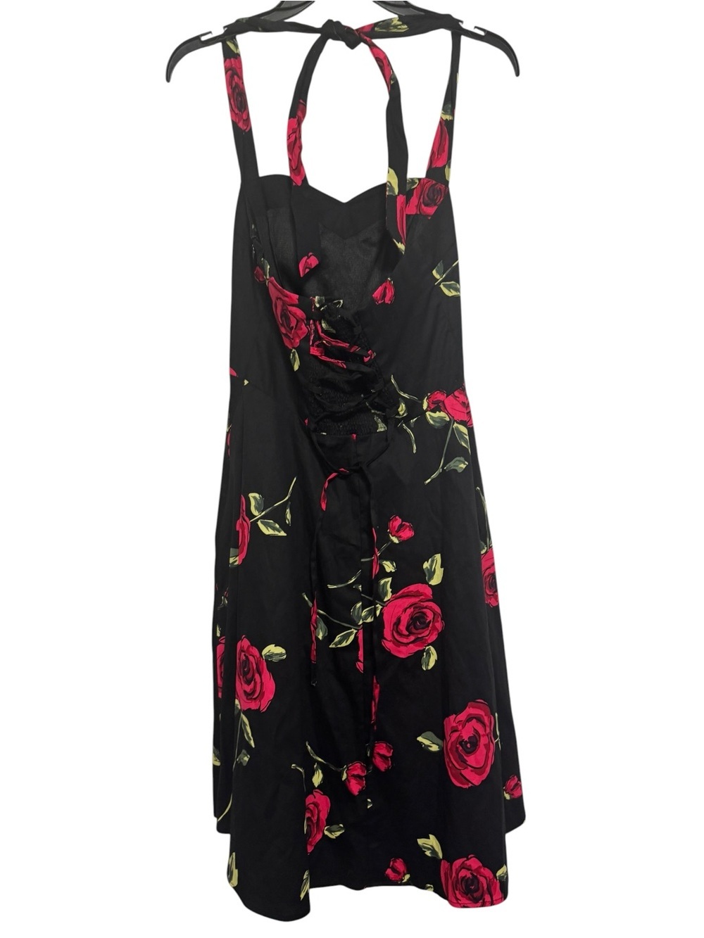 Topdress Retro Rose Halter Swing Dress Rockabilly Pinup Black Size Medium